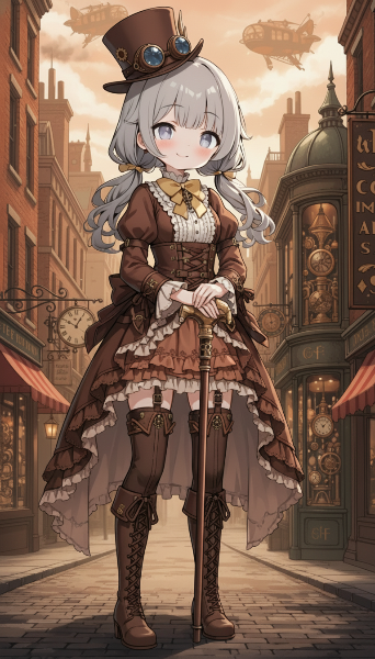 スチームパンク世界の商店街