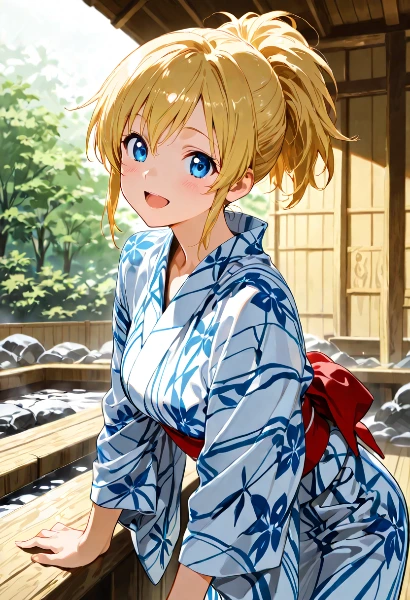 温泉の湯けむりに浮かぶ少女の微笑み