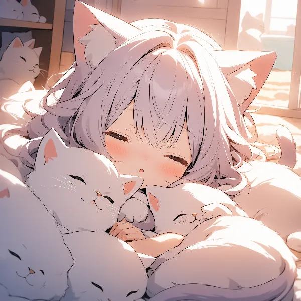 猫たちと眠る少女