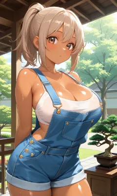 お庭のお手入れするお姉ちゃん