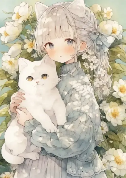 まっしろにゃんことしろいはな