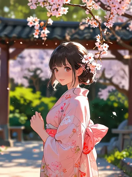 梅の花と着物少女