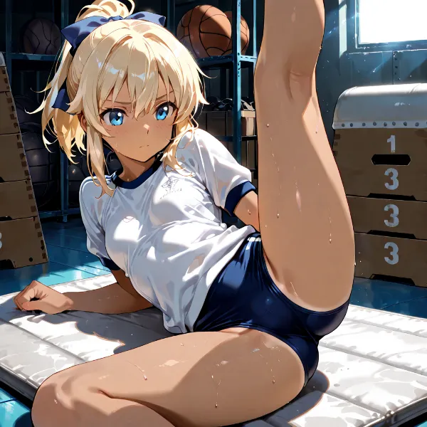 体育倉庫のストレッチタイム