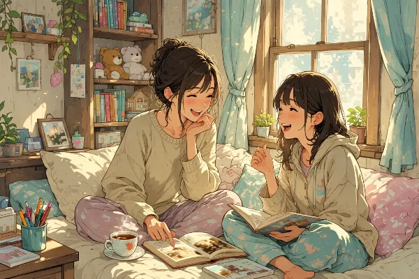 陽だまりの部屋で本を読み合う二人