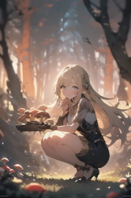 森で採取する金色の髪の少女