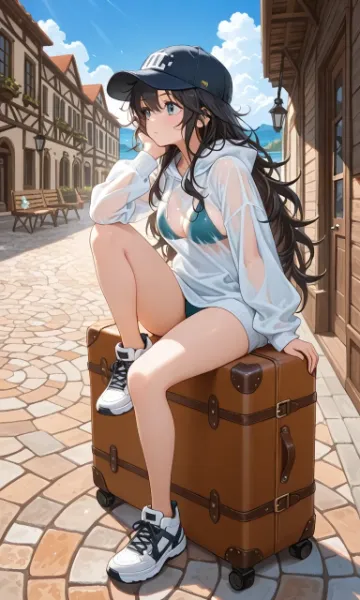 シースルーパーカーの旅人