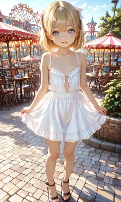遊園地の白いワンピース