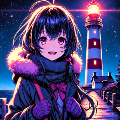 灯台と、髪を結んでいる少女★(7枚)