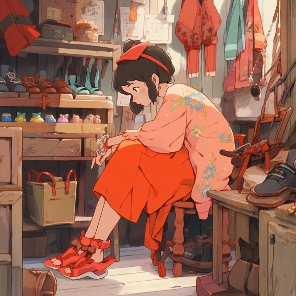 靴を試着するかわいい女の子