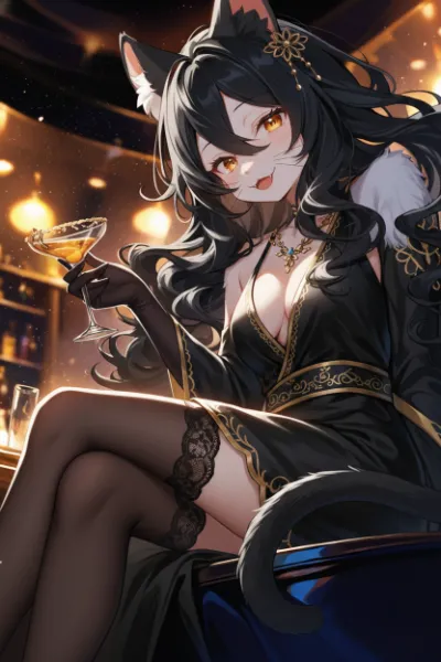 深夜のバーに潜む黒猫の誘惑