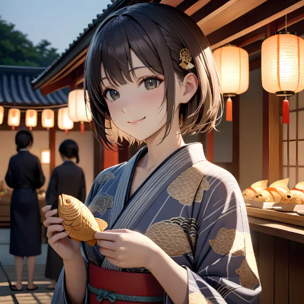 たい焼きに微笑む学生モデル・渡辺葵ちゃん