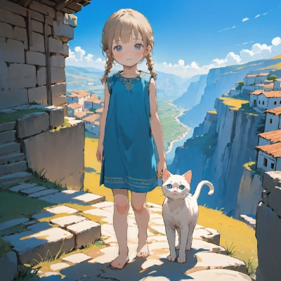 絶壁の町の少女と猫