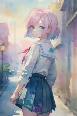 パステルカラー × 水彩画