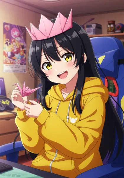 折り紙で遊ぶミライちゃん