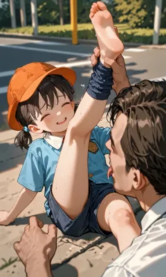 幼女の脚を舐めるオジサン