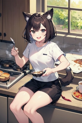 食事をする獣娘