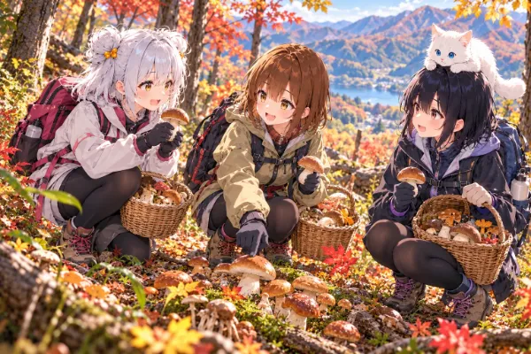 「色んなきのこをいっぱい採れたから、今日はキノコパーティーだね♪」