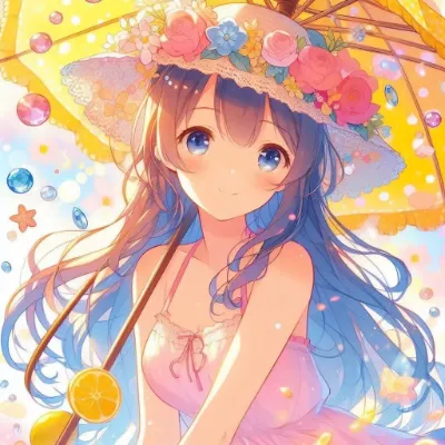 夏の陽射しに微笑む花飾りの少女