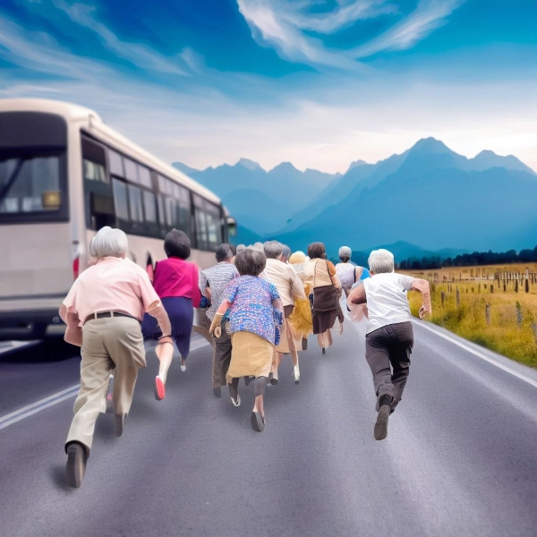 観光バス乗り遅れ集団