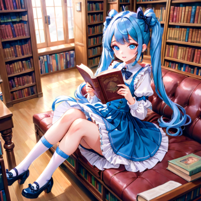 読書中の青髪お嬢様