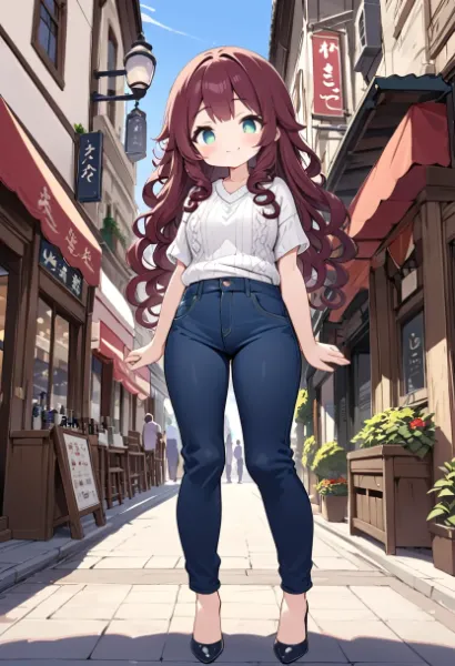 繁華街を散策する少女