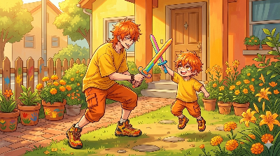 レンジ親子の戦闘ごっこ３枚