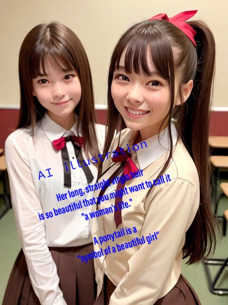 美髪美少女な姉妹／ストレートロングヘアの姉と、ポニーテールの妹