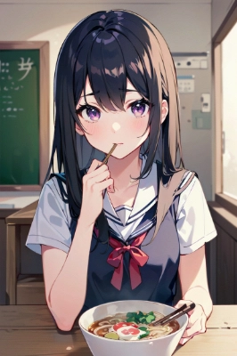 ラーメン食べる女子高生