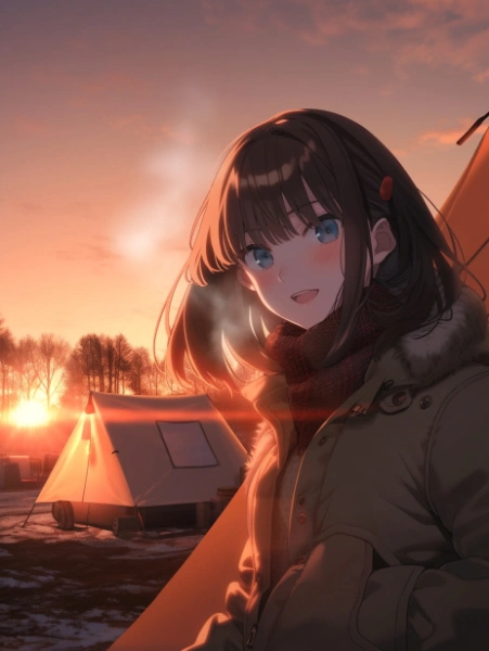 キャンプ場の朝日