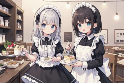 食べ物を持っていく途中のメイドちゃん