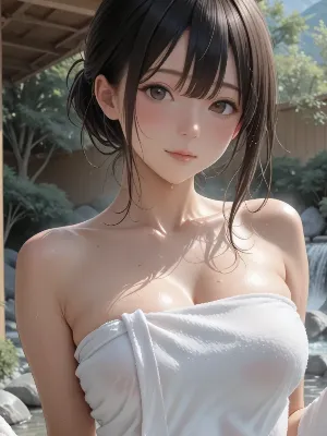 湯気に濡れる輝く肌