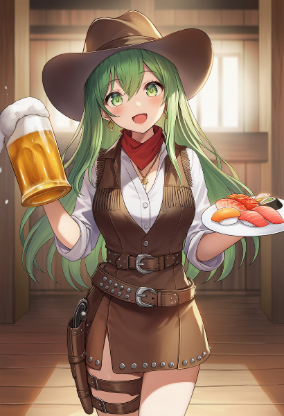 緑髪カウガールの寿司タイム