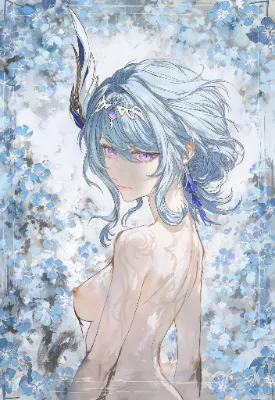 水墨画風でヌード姿のオデット