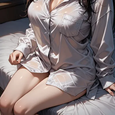朝光に輝く白いサテンシャツ