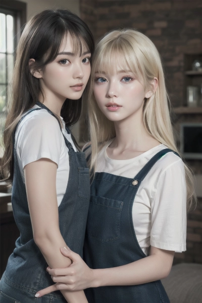 リビングで家事に勤しむ仲良し姉妹