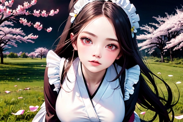 桜とメイドさん