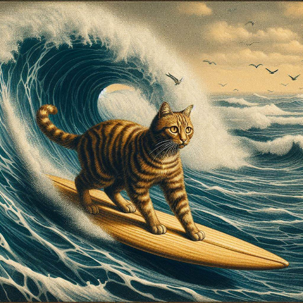 波乗りしている猫