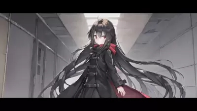 廃墟のような通路と黒いコートを着た女の子②