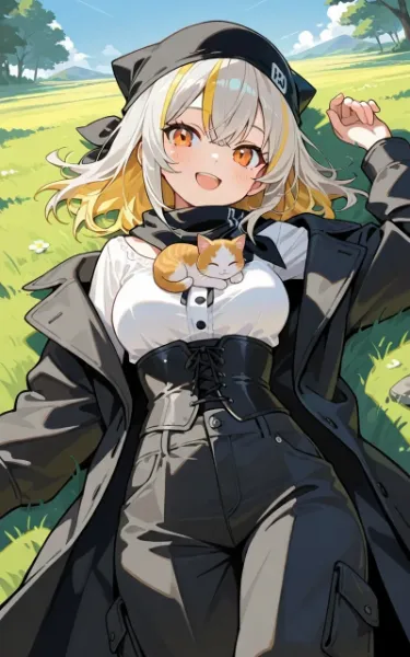 「草原で少し休んでたらネコさんが乗ってきました😸」