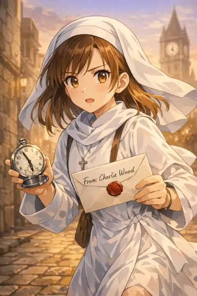 時計塔前、夕焼け