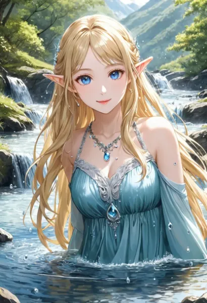 水遊びをするエルフさん