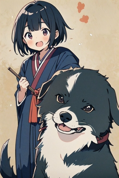 主張強めな黒犬と少女