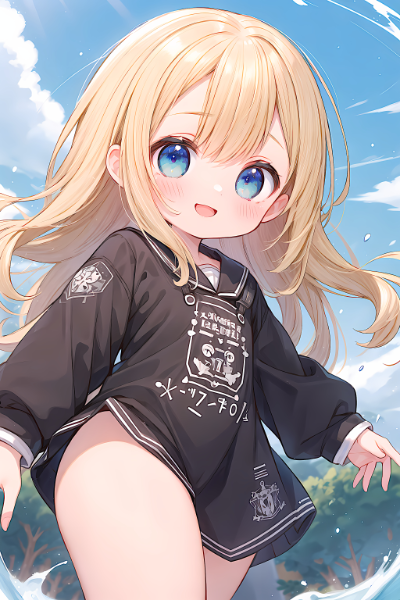 水辺で遊ぶ少女