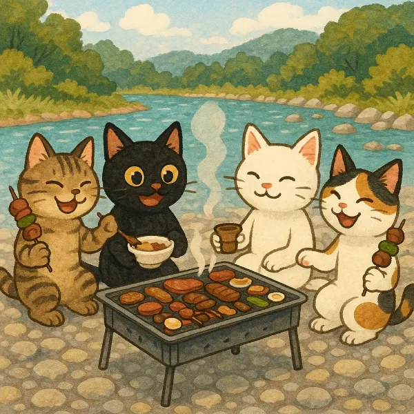河原でBBQ