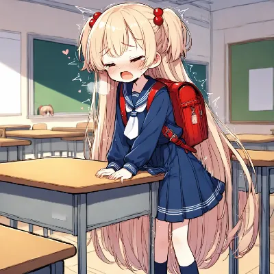 セーラー服姿の金髪少女が教室でひとりえっち