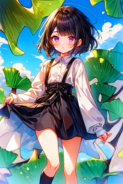 銀杏と黒髪セミロング少女＊(3枚)