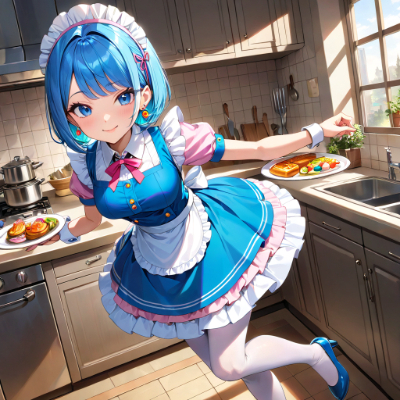 お昼の青髪メイドさん
