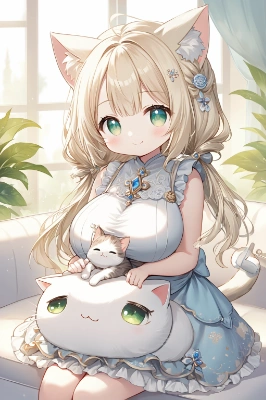 子猫とぬいぐるみと猫耳少女