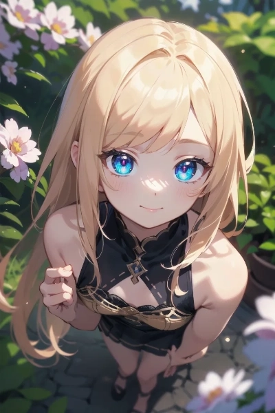 公園で見つめる金色の髪の少女