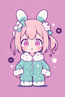 cute anime girl with bunny ears in pyjamas mwahahahha